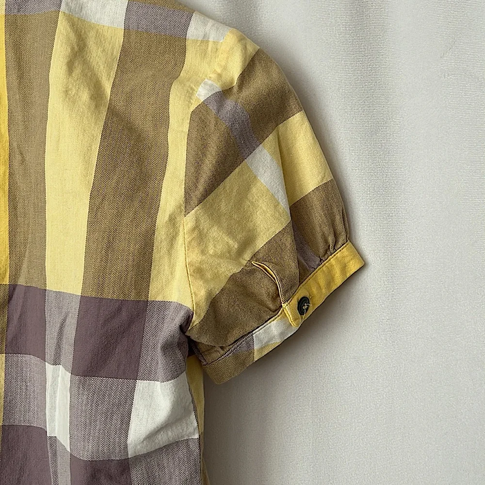 Burberry Brit Sunny Yellow/Grey Plaid Short Sleeve Shirt Top **Size L** 🌼🌼 - Picture 4 of 7